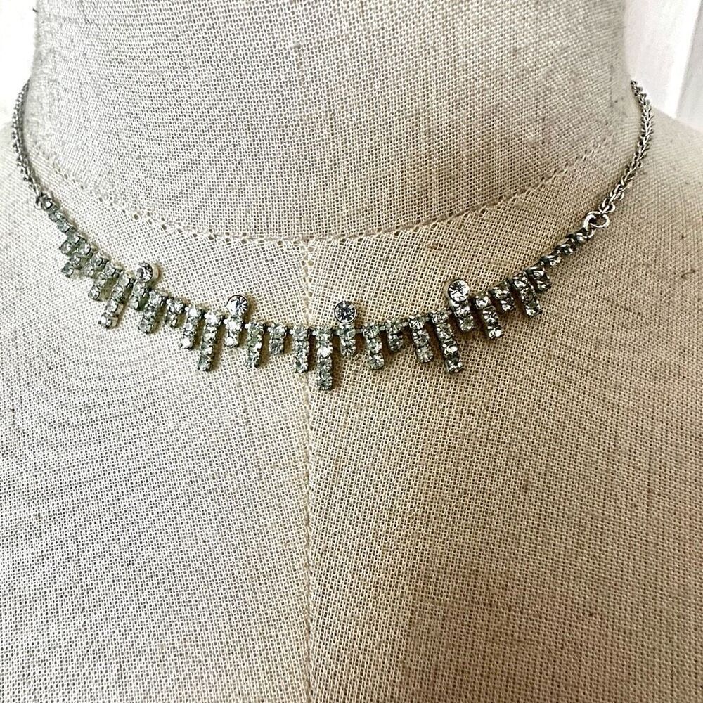 Silver tone rhinestone dainty  choker necklace